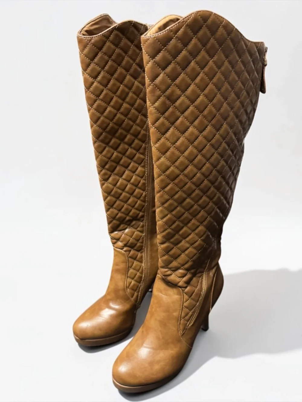 Reneeze Brown Quilted Over The Knee Heeled Boots Size 9